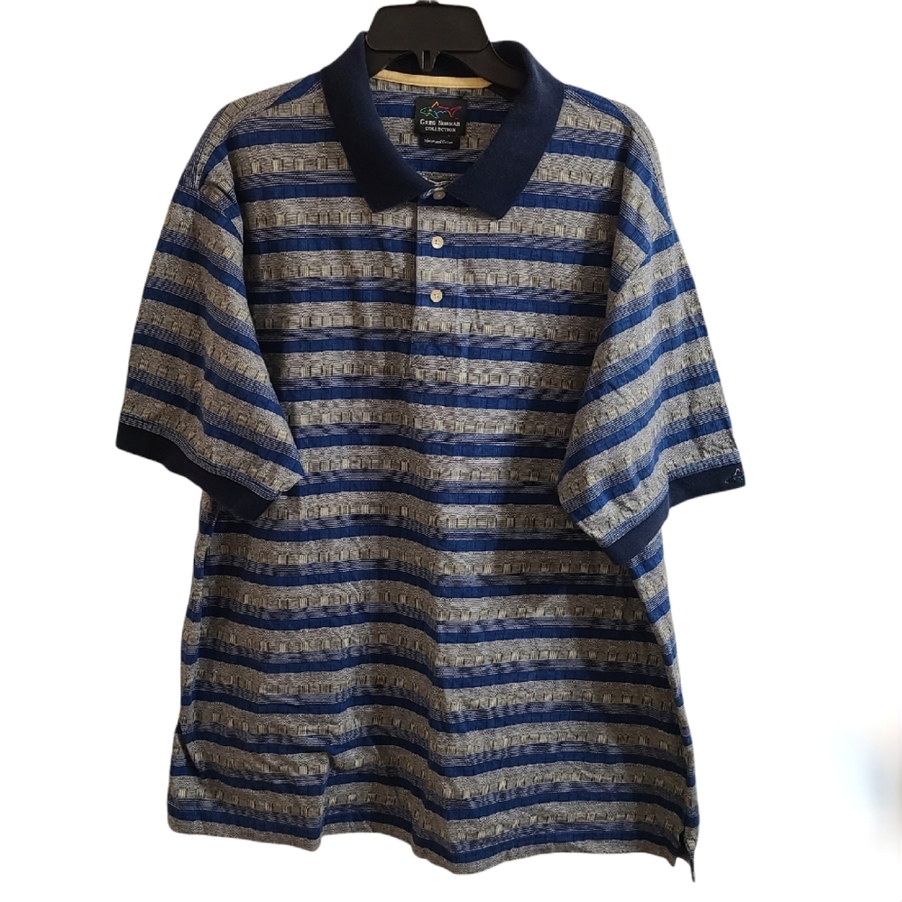 Greg Norman Collection Mercerized Cotton Striped Shark Logo Golf Polo Shirt XL